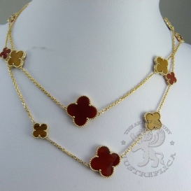 Van Cleef & Arpels Necklace Magic Alhambra Carnelian Tiger Eye 16 motifs