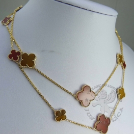 Van Cleef & Arpels Necklace Magic Alhambra Carnelian Tiger Eye 16 motifs