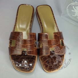 Hermes Slippers Croco Brown
