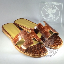 Hermes Slippers Croco Brown
