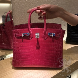 Hermes Birkin Crocodile Shiny Niloticus 25cm Rose Lipstick U5
