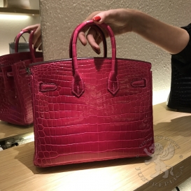 Hermes Birkin Crocodile Shiny Niloticus 25cm Rose Lipstick U5