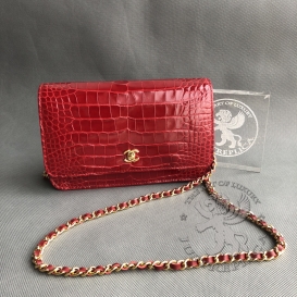 Chanel WOC Alligator Crocodile 19cm Dark Red