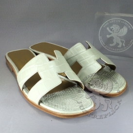 Hermes Slippers Croco White Pearl