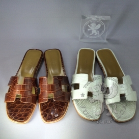 Hermes Slippers Croco White Pearl