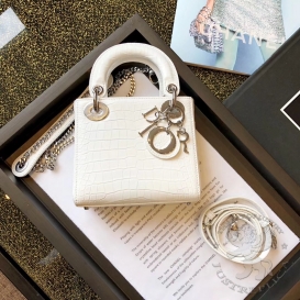 Dior Lady Dior 17cm Crocodile Matt White