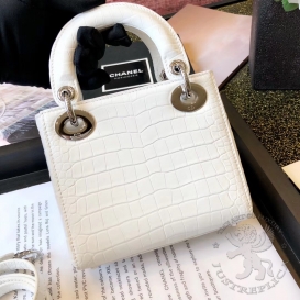 Dior Lady Dior 17cm Crocodile Matt White