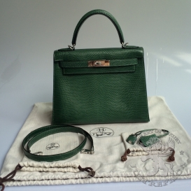 Hermes Kelly 28cm Lizard Sellier Green FHS