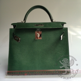 Hermes Kelly 28cm Lizard Sellier Green FHS