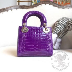 Dior Lady Dior 17cm Crocodile Alligator Purple