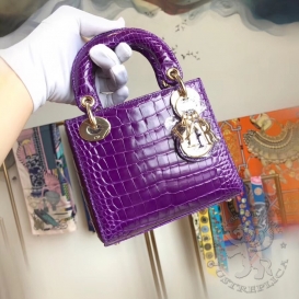 Dior Lady Dior 17cm Crocodile Alligator Purple