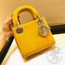 Dior Lady Dior 17cm Crocodile Alligator Yellow