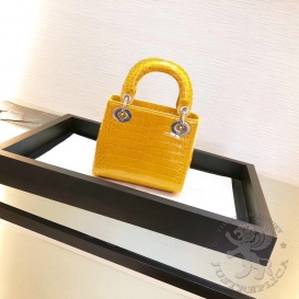 Dior Lady Dior 17cm Crocodile Alligator Yellow