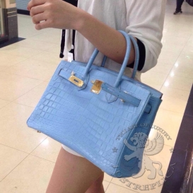 Hermes Birkin Crocodile Matte Niloticus 30cm Blue Lin