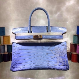 Hermes Birkin Crocodile Matte Niloticus 30cm Blue Lin