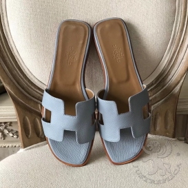 Hermes Slippers Epsom Blue Ciel