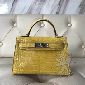 Hermes Kelly New 20cm Crocodile Alligator Shiny 9H Soleil 