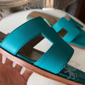 Hermes Slippers Epsom Blue Lagon