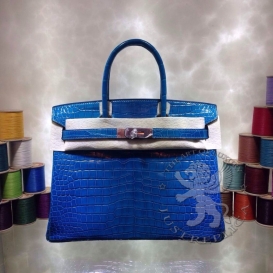 Hermes Birkin Crocodile Shiny Porosus 30cm Prussian Blue