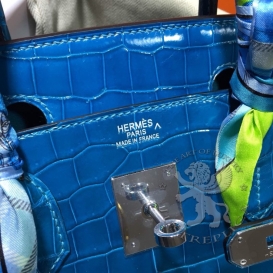 Hermes Birkin Crocodile Shiny Porosus 30cm Prussian Blue