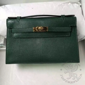 Hermes Kelly Pochette 22cm Lizard Vert Fonce 67