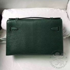 Hermes Kelly Pochette 22cm Lizard Vert Fonce 67