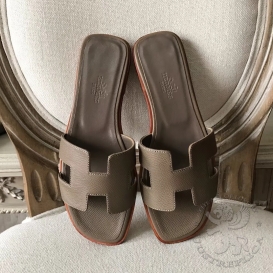 Hermes Slippers Epsom Etoupe