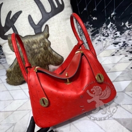 Hermes Lindy Ostrich 26cm Rouge Casaque Q5