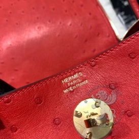 Hermes Lindy Ostrich 26cm Rouge Casaque Q5