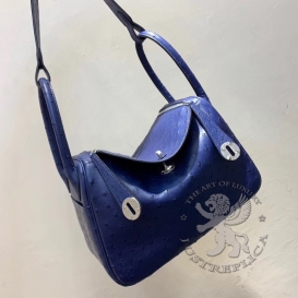 Hermes Lindy Ostrich 26cm Bleu Saphir 73
