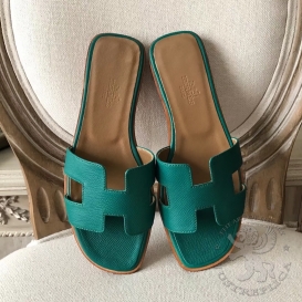 Hermes Slippers Epsom Malachite