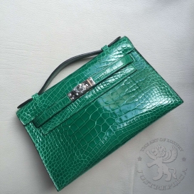 Hermes Kelly Pochette 22cm Crocodile Alligator Vert Emeraud 6Q