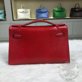 Hermes Kelly Pochette 22cm Lizard Rouge Casaque Q5