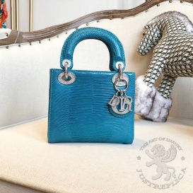 Dior Lady Dior 17cm Lizard Blue Special Hardware