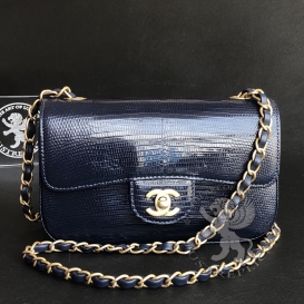Chanel Classic Flap Lizard 20cm Blue