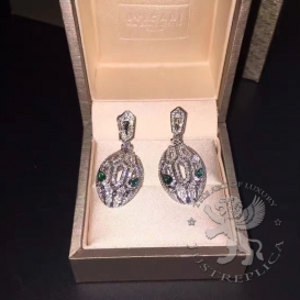 Bulgari Earrings Serpenti Emeralds pave Diamonds