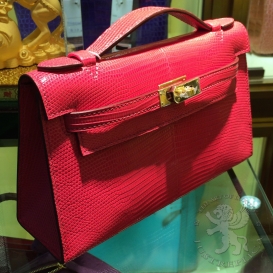 Hermes Kelly Pochette 22cm Lizard Rose Jaipur T5