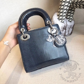 Dior Lady Dior 17cm Lizard Dark Blue