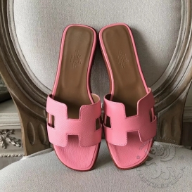 Hermes Slippers Epsom Rose Confetti