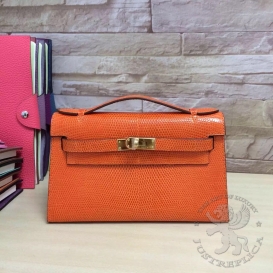 Hermes Kelly Pochette 22cm Lizard Orange