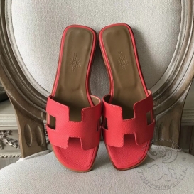 Hermes Slippers Epsom Rose Jaipur