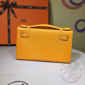 Hermes Kelly Pochette 22cm Lizard Jaune D'or 9V