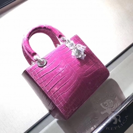 Lady Dior 23cm Crocodile Rose