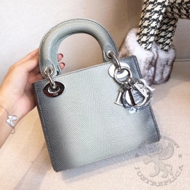 Dior Lady Dior 17cm Lizard Natural Grey