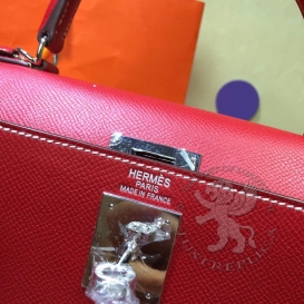 Hermes Kelly Epsom 28cm Rouge Casaque White Stitching