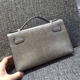 Hermes Kelly Pochette 22cm Lizard Gris Fonce