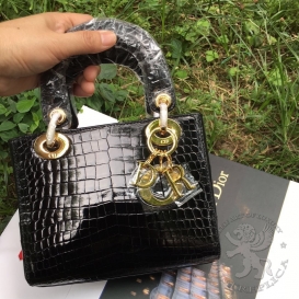 Lady Dior 17 cm Crocodile Black