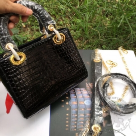 Lady Dior 17 cm Crocodile Black