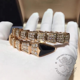 Bulgari Bracelet Serpenti one-coil pave Diamonds Onyx