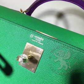 Hermes Kelly Epsom 32cm Bi-color Bamboo/Anemone